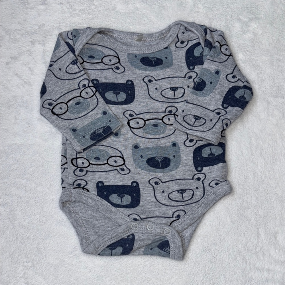 (3 for $10) chick pea Gray and Blue Bear Print Bodysuit onesie